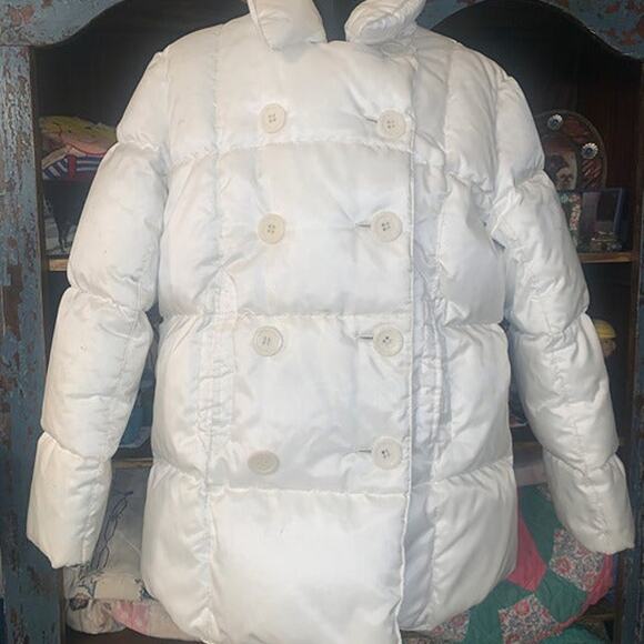 VINTAGE WHITE DOWN QUILTED PUFFER PARKA JACKET S - Picture 2 of 9